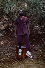 Load image into Gallery viewer, BUTTON DOWN SHORT SLEEVE PLUM SWEATSHIRT