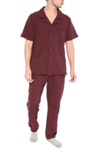 Load image into Gallery viewer, BUTTON DOWN SHORT SLEEVE PLUM SWEATSHIRT