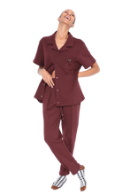 Load image into Gallery viewer, BUTTON DOWN SHORT SLEEVE PLUM SWEATSHIRT