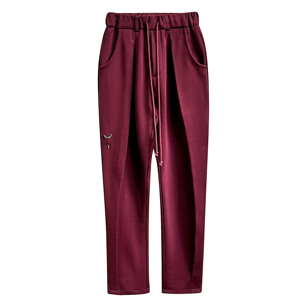 PLEATED DRAWSTRING PLUM SWEATPANTS