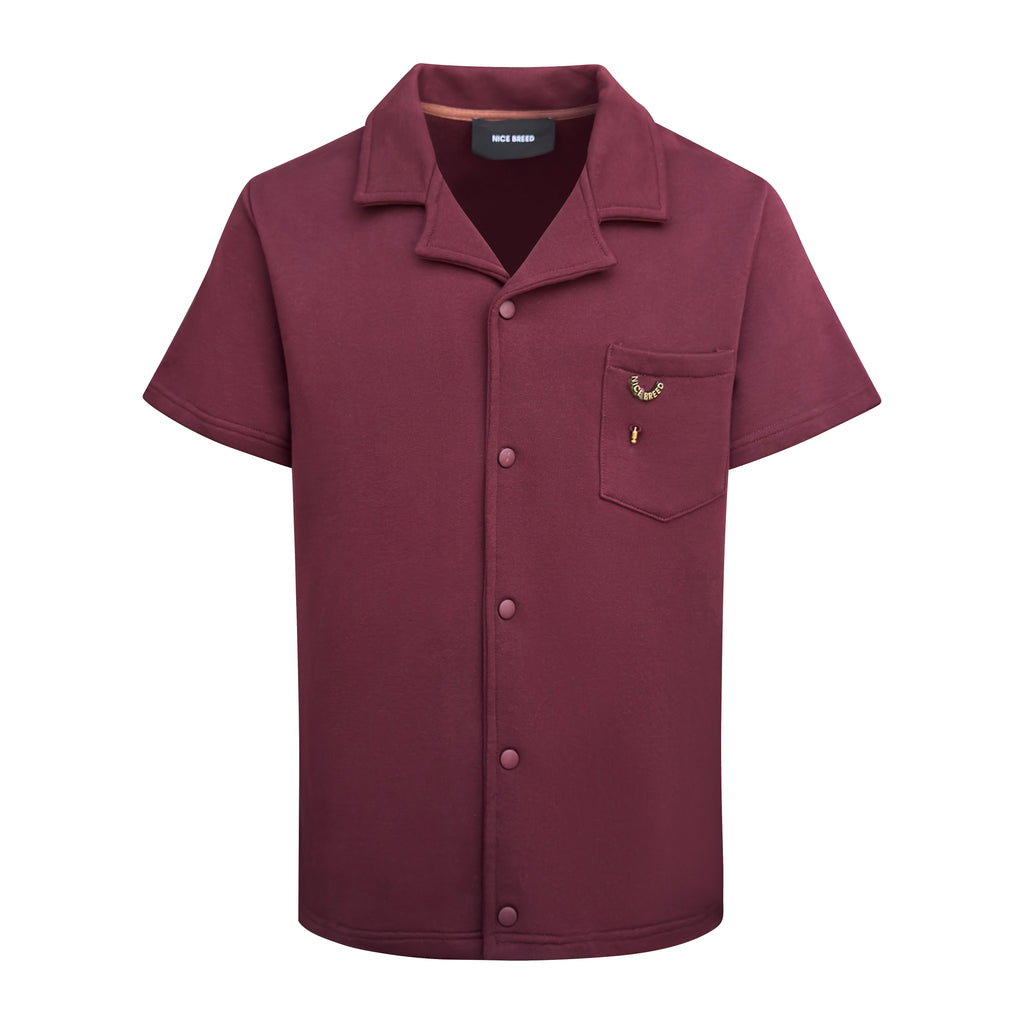 BUTTON DOWN SHORT SLEEVE PLUM SWEATSHIRT