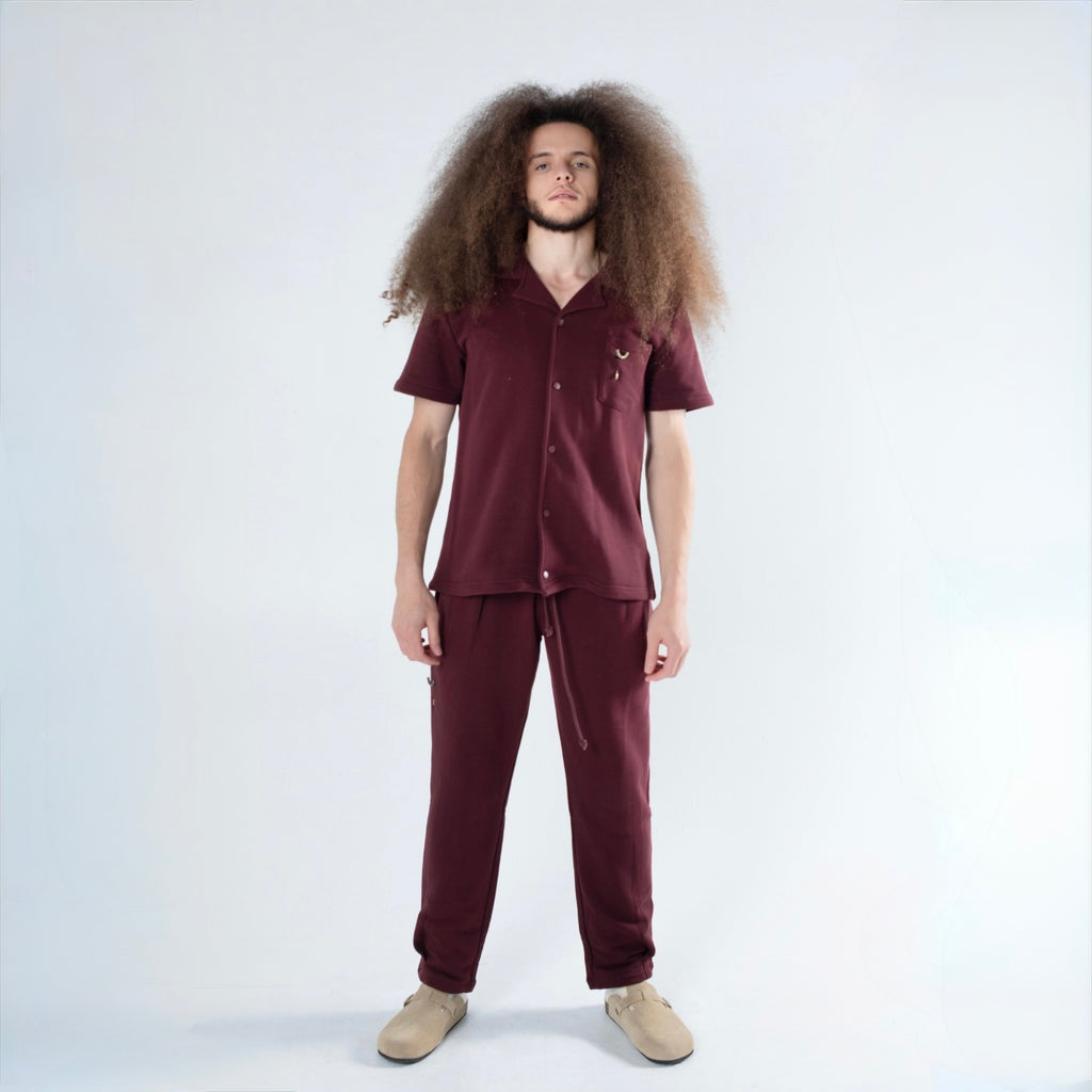 BUTTON DOWN SHORT SLEEVE PLUM SWEATSHIRT