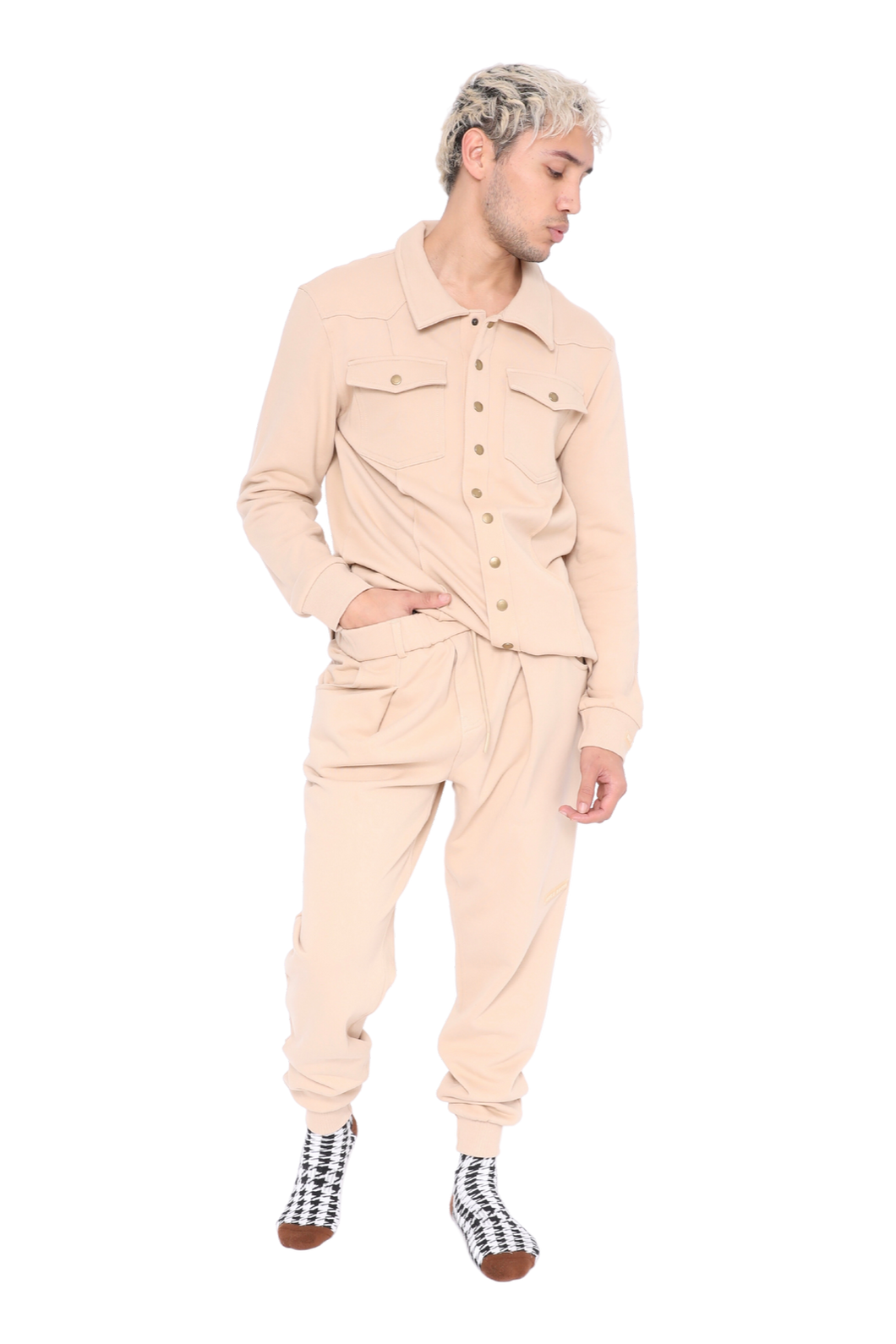 CREAM BUTTON UP SWEATSHIRT