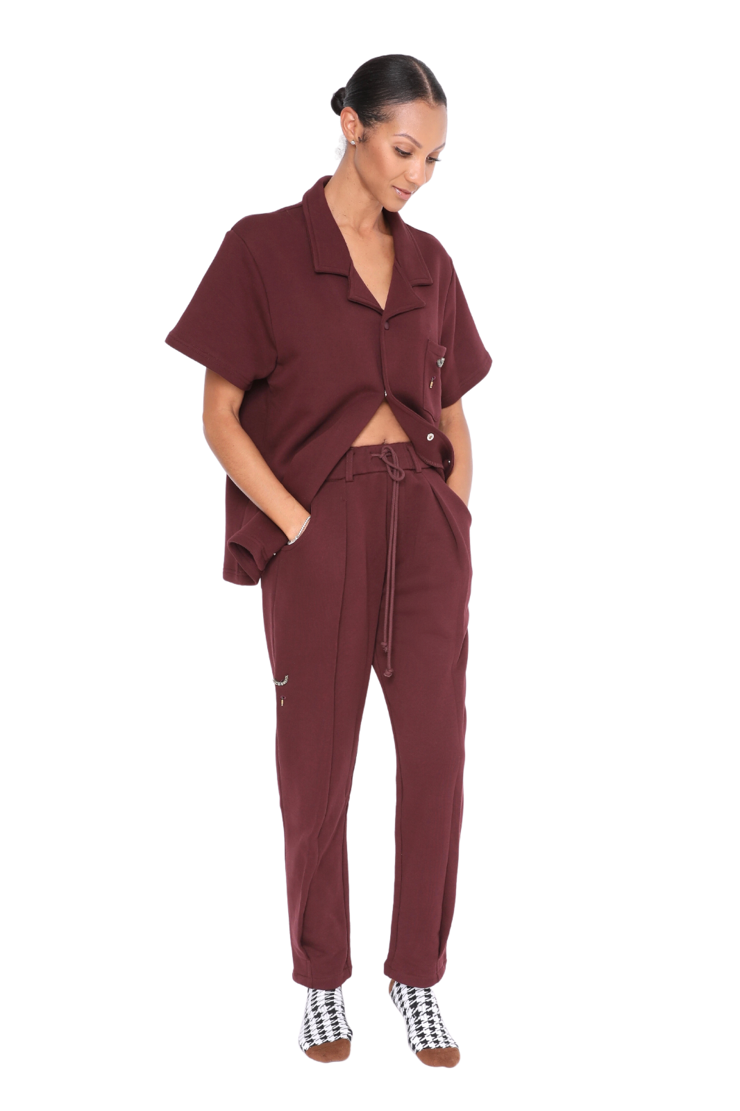 PLEATED DRAWSTRING PLUM SWEATPANTS