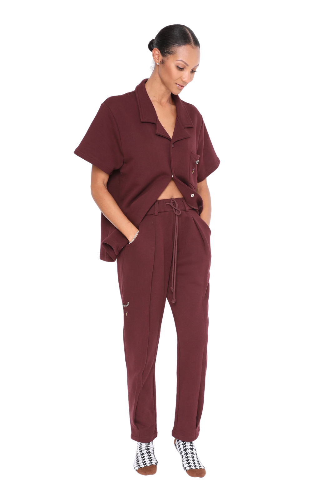 PLEATED DRAWSTRING PLUM SWEATPANTS